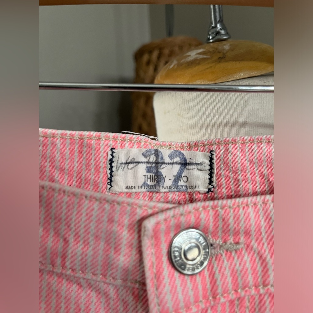 ▪️Free People High Rise Pink Pinstripe Striped Astoria Wide Straight Leg - Picture 9 of 15